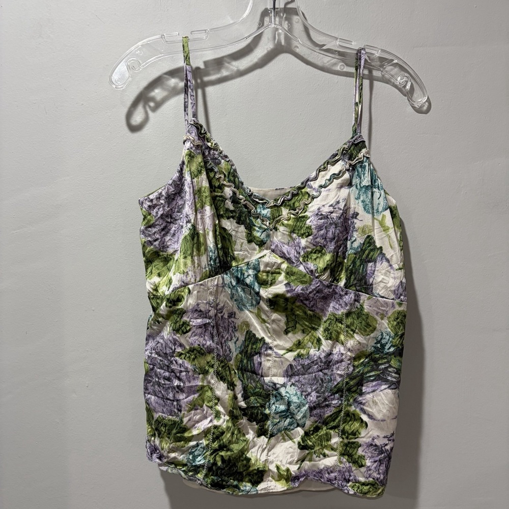 Ann Taylor Women 10 Floral Silk Top Camisole Ruffle Spaghetti Straps Romantic - Picture 2 of 9